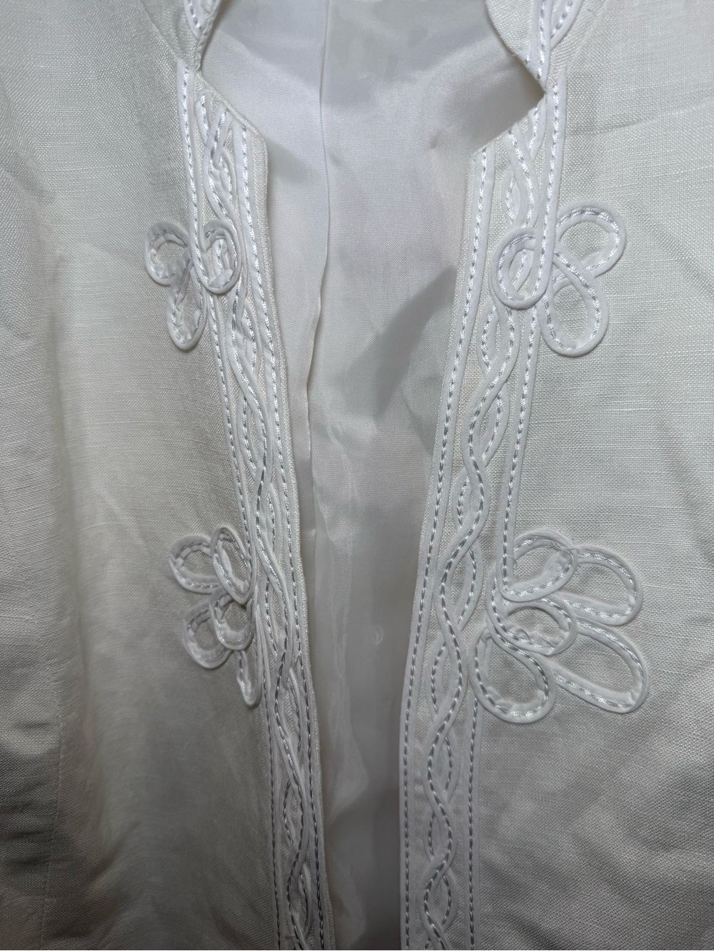 Dressbarn Woman White Embroidered Mandarin Style Linen Blend Open Blazer Sz 20W - Picture 3 of 12